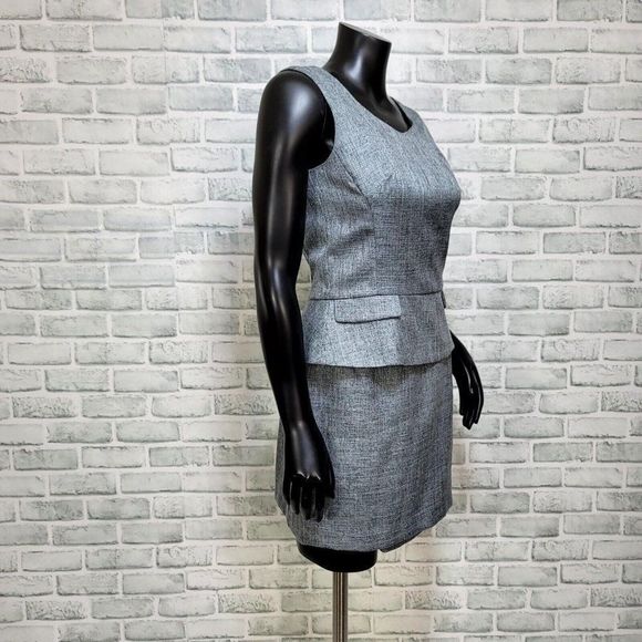 Vintage 90s Y2K Rampage Blue Grey Tweed 2pc Set Peplum Tank & Wrap Mini‎ Skirt - Picture 3 of 11